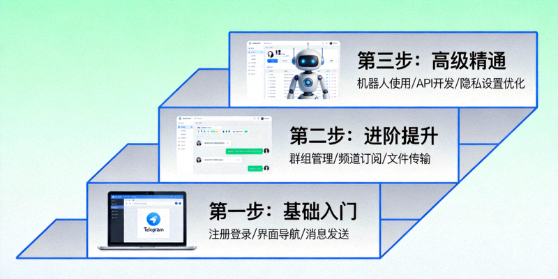 从基础入门到高级精通的Telegram电脑版学习路径阶梯示意图