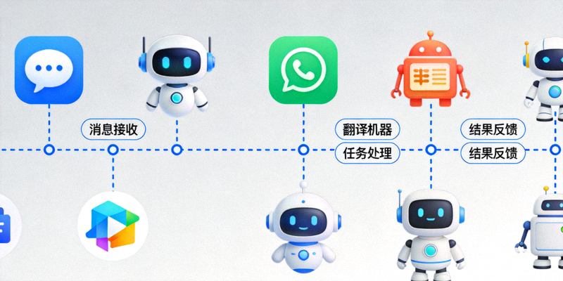 多个流行的Telegram机器人图标排列展示，背景有自动化工作流程的连线示意图