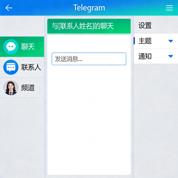 经过中文优化后的Telegram电脑版界面展示，显示清晰的中文字体和布局