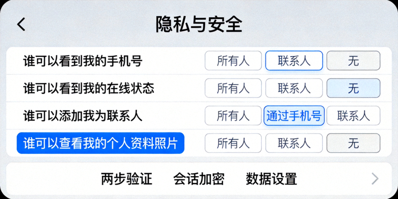 Telegram安全设置菜单中隐私与安全选项的详细截图