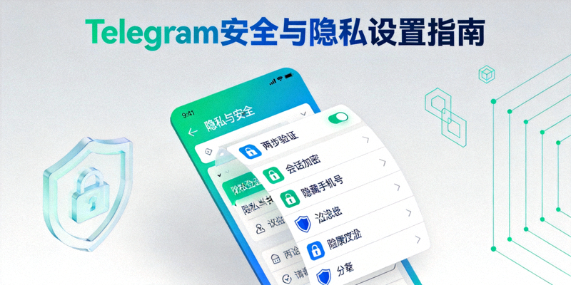 Telegram安全与隐私设置指南文章封面图，展示设置菜单中的安全选项
