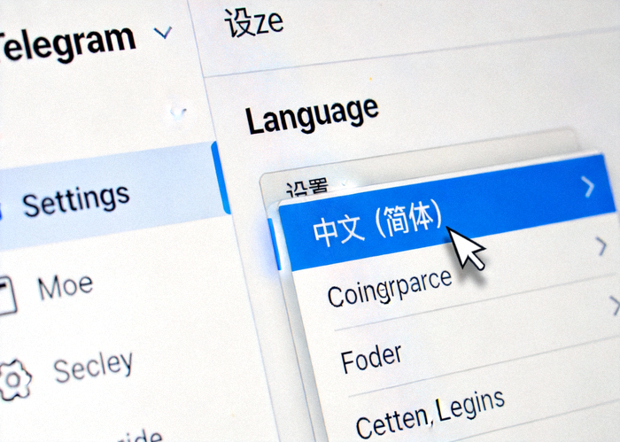 Telegram电脑版设置菜单中语言选择选项的截图，展示如何选择中文语言包
