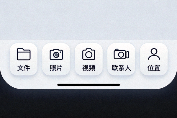 Telegram聊天窗口底部的附件菜单，显示文件、照片、视频等分享选项