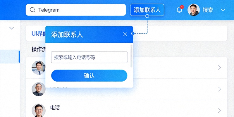 在Telegram电脑版中添加新联系人的界面操作演示
